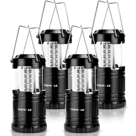 LED Collapsible Camping Lantern, Super Bright, Battery Powered Camping Light, IPX4 Water Resistant, Portable Emergency Lights for Power Outage, Hurricane, Storms, 4-Pack